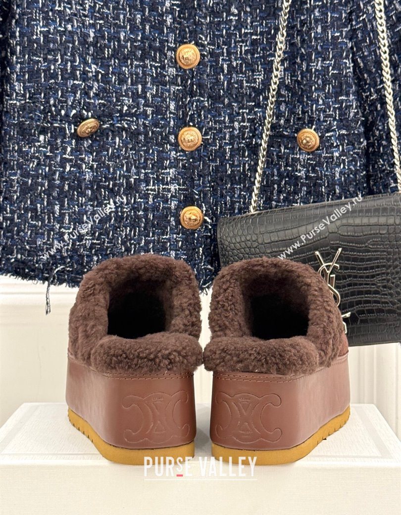 Celine Dana Wedge Platform Mules in Suede and Shearling Brown 2025 CE082615 (MD-250826121)
