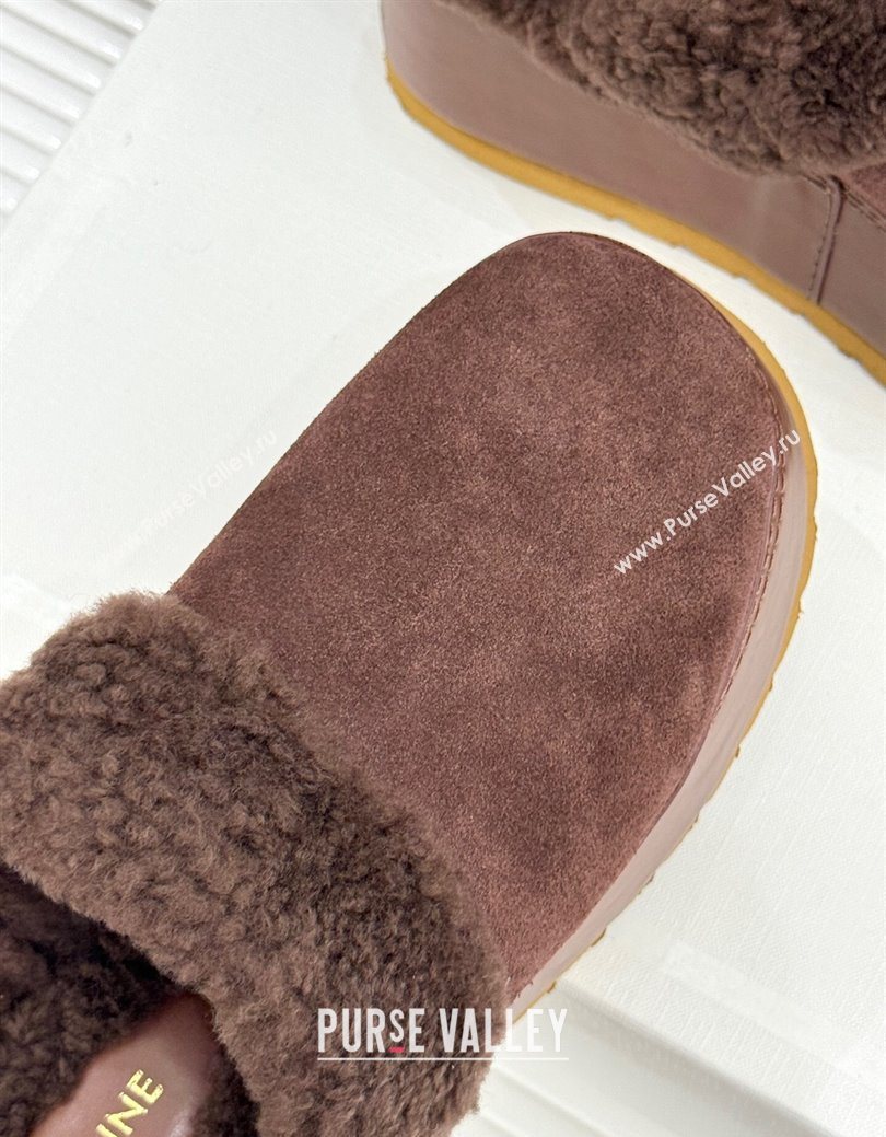 Celine Dana Wedge Platform Mules in Suede and Shearling Brown 2025 CE082615 (MD-250826121)