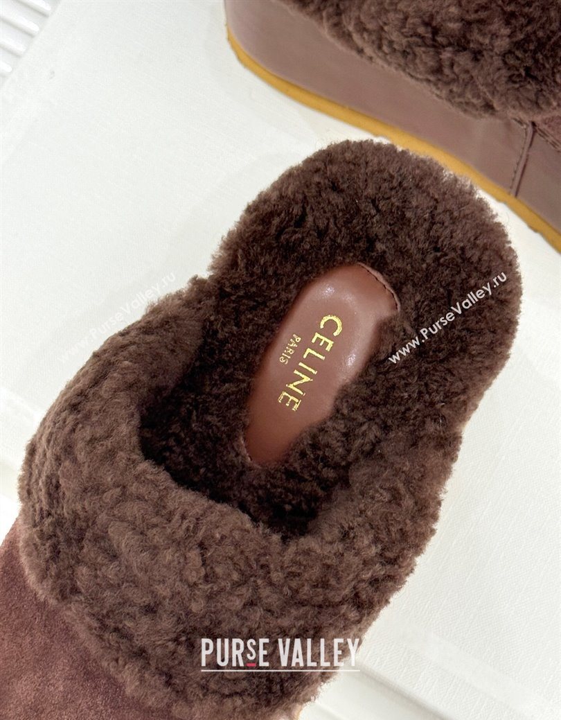 Celine Dana Wedge Platform Mules in Suede and Shearling Brown 2025 CE082615 (MD-250826121)