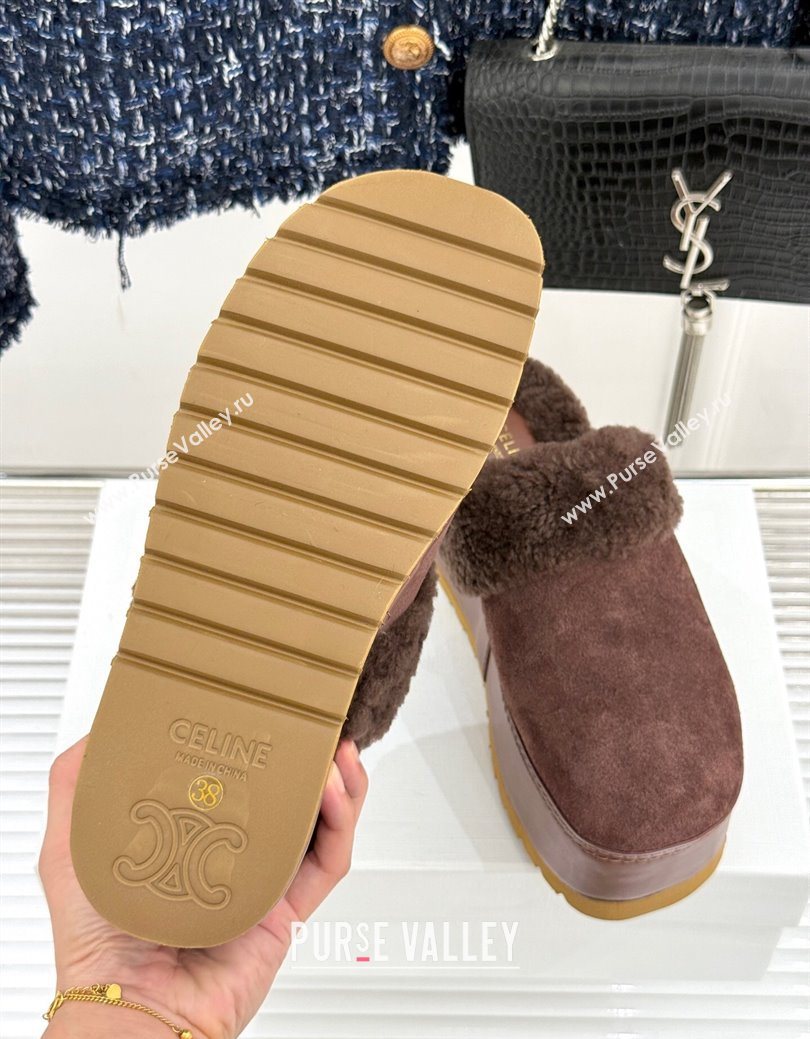 Celine Dana Wedge Platform Mules in Suede and Shearling Brown 2025 CE082615 (MD-250826121)