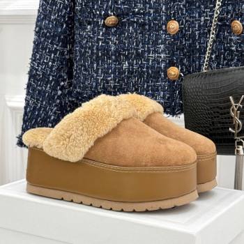 Celine Dana Wedge Platform Mules in Suede and Shearling Beige 2025 CE082615 (MD-250826122)