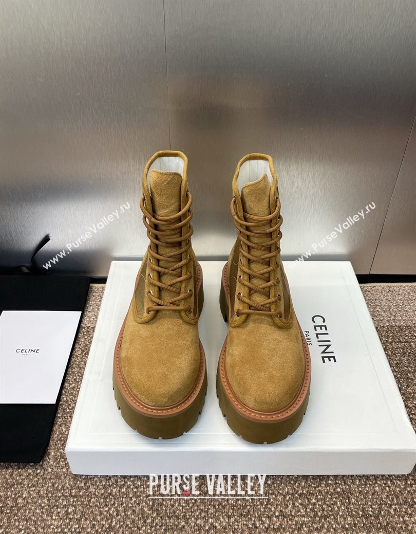 Celine Suede and Fabric Laced-up Ankle Boots 4.5cm Brown 2025 CE082603 (JC-250826075)