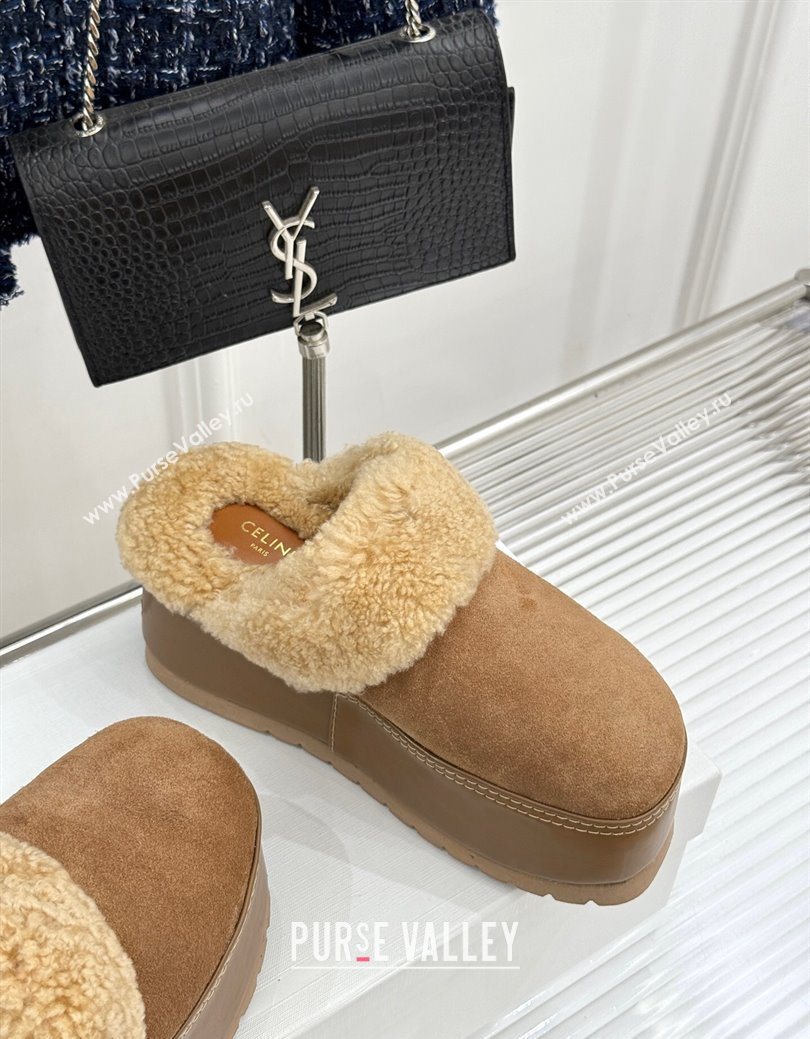 Celine Dana Wedge Platform Mules in Suede and Shearling Beige 2025 CE082615 (MD-250826122)