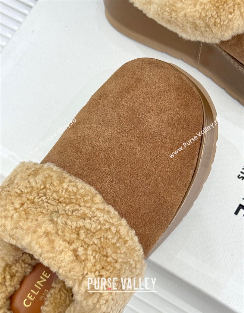 Celine Dana Wedge Platform Mules in Suede and Shearling Beige 2025 CE082615 (MD-250826122)