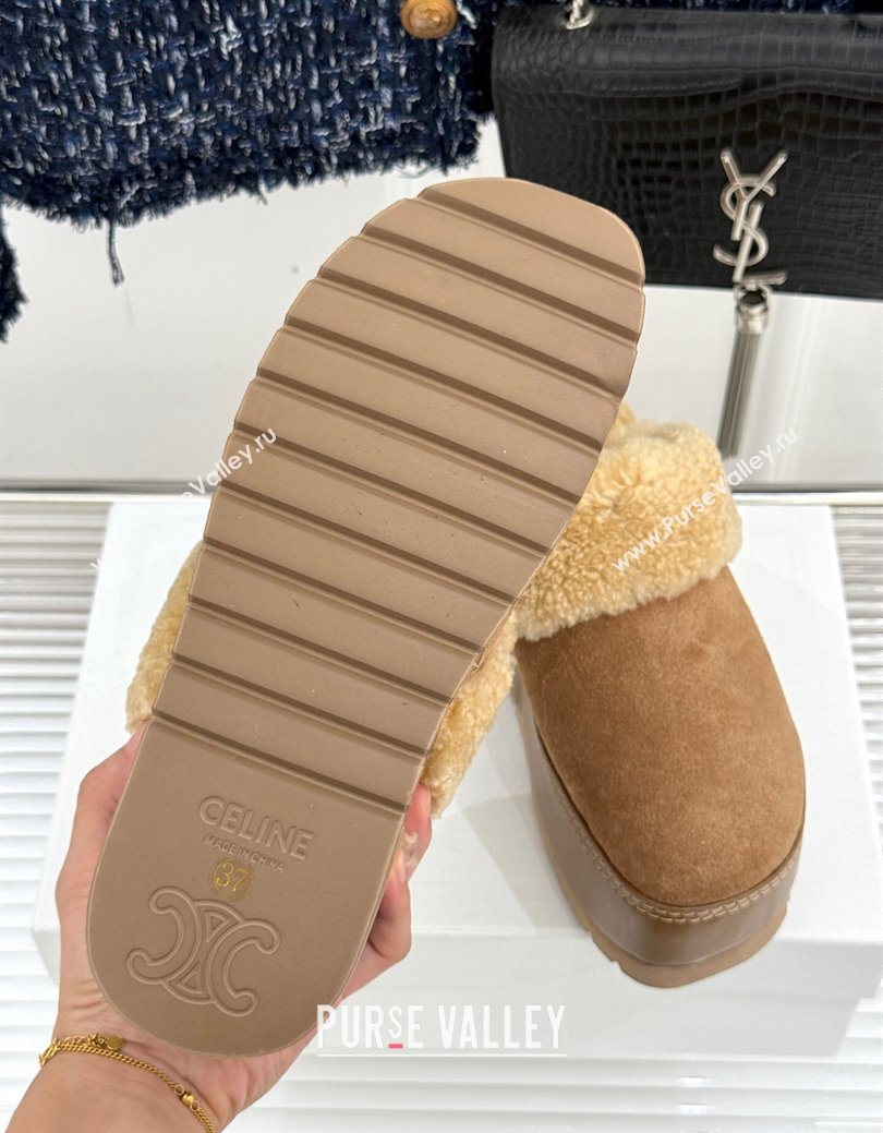 Celine Dana Wedge Platform Mules in Suede and Shearling Beige 2025 CE082615 (MD-250826122)