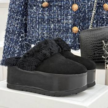 Celine Dana Wedge Platform Mules in Suede and Shearling Black 2025 CE082615 (MD-250826123)