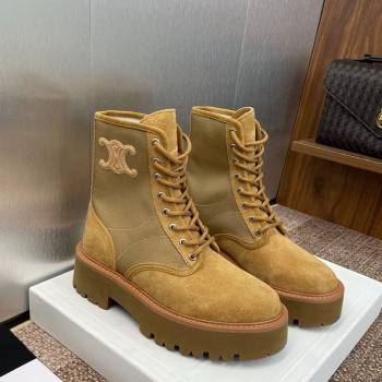 Celine Suede and Fabric Laced-up Ankle Boots 4.5cm Brown 2025 CE082603 (JC-250826075)