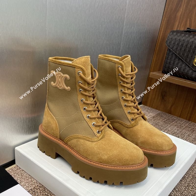 Celine Suede and Fabric Laced-up Ankle Boots 4.5cm Brown 2025 CE082603 (JC-250826075)
