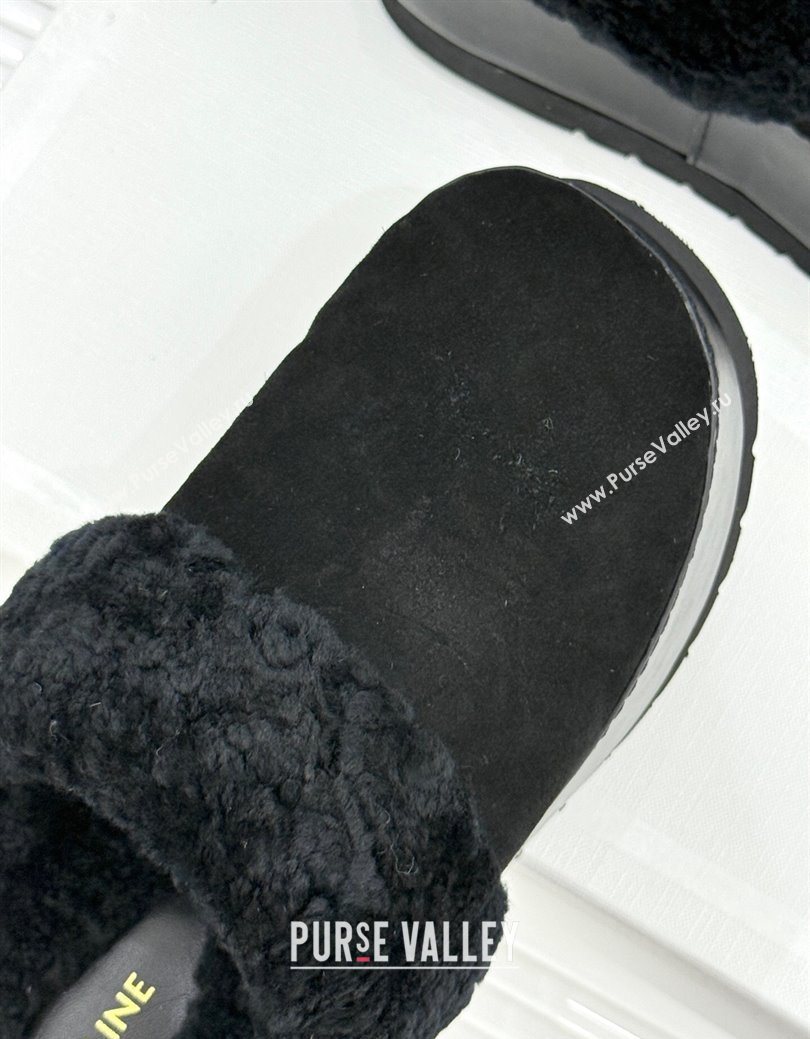 Celine Dana Wedge Platform Mules in Suede and Shearling Black 2025 CE082615 (MD-250826123)