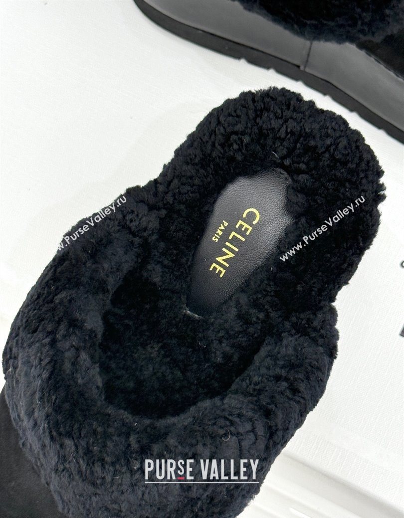 Celine Dana Wedge Platform Mules in Suede and Shearling Black 2025 CE082615 (MD-250826123)