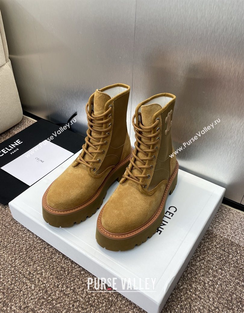 Celine Suede and Fabric Laced-up Ankle Boots 4.5cm Brown 2025 CE082603 (JC-250826075)