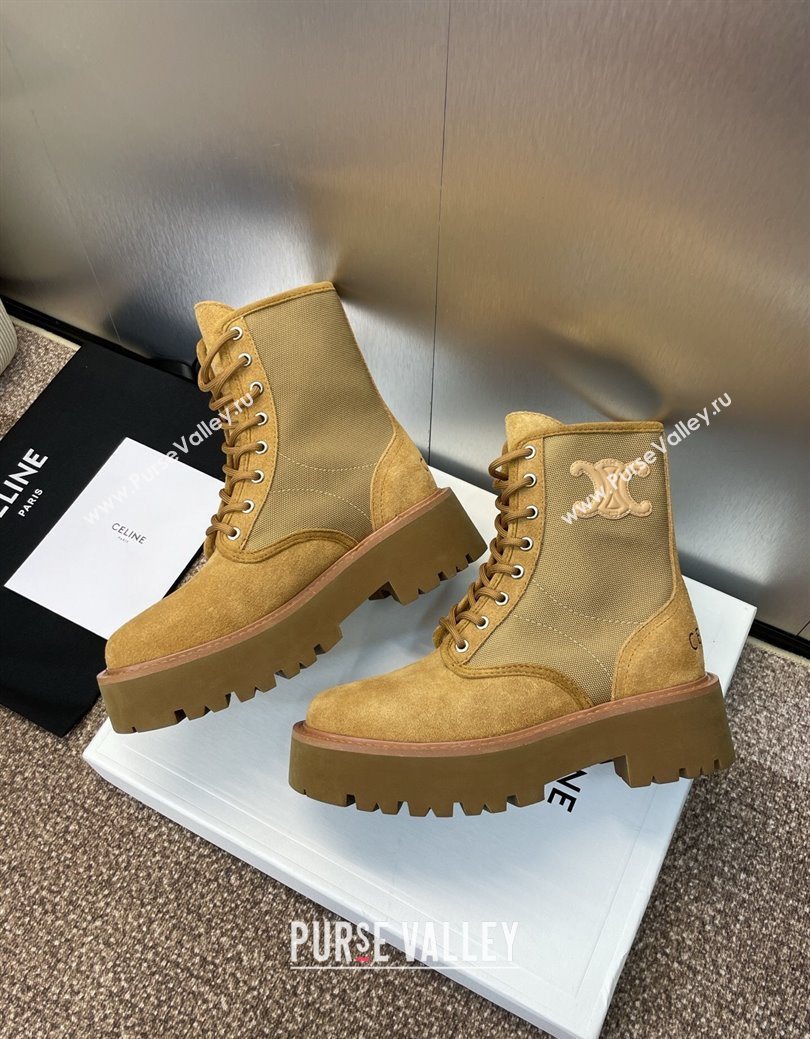 Celine Suede and Fabric Laced-up Ankle Boots 4.5cm Brown 2025 CE082603 (JC-250826075)