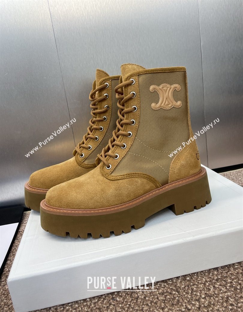 Celine Suede and Fabric Laced-up Ankle Boots 4.5cm Brown 2025 CE082603 (JC-250826075)