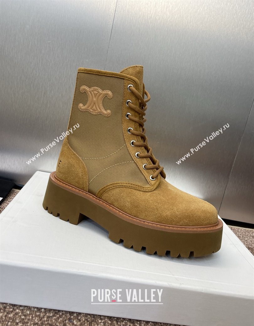 Celine Suede and Fabric Laced-up Ankle Boots 4.5cm Brown 2025 CE082603 (JC-250826075)