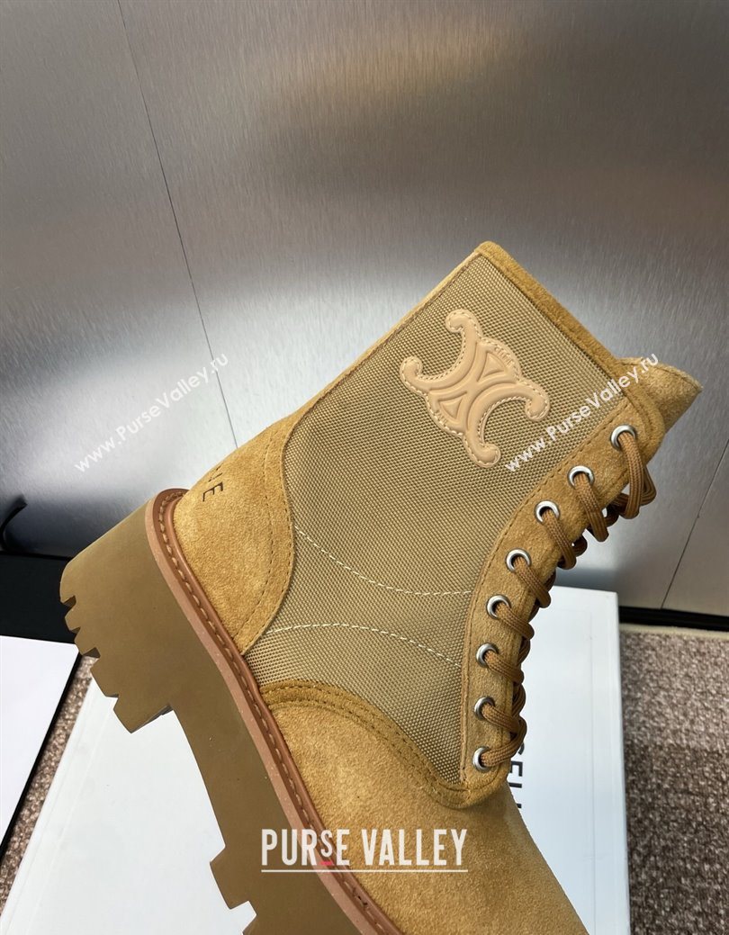 Celine Suede and Fabric Laced-up Ankle Boots 4.5cm Brown 2025 CE082603 (JC-250826075)