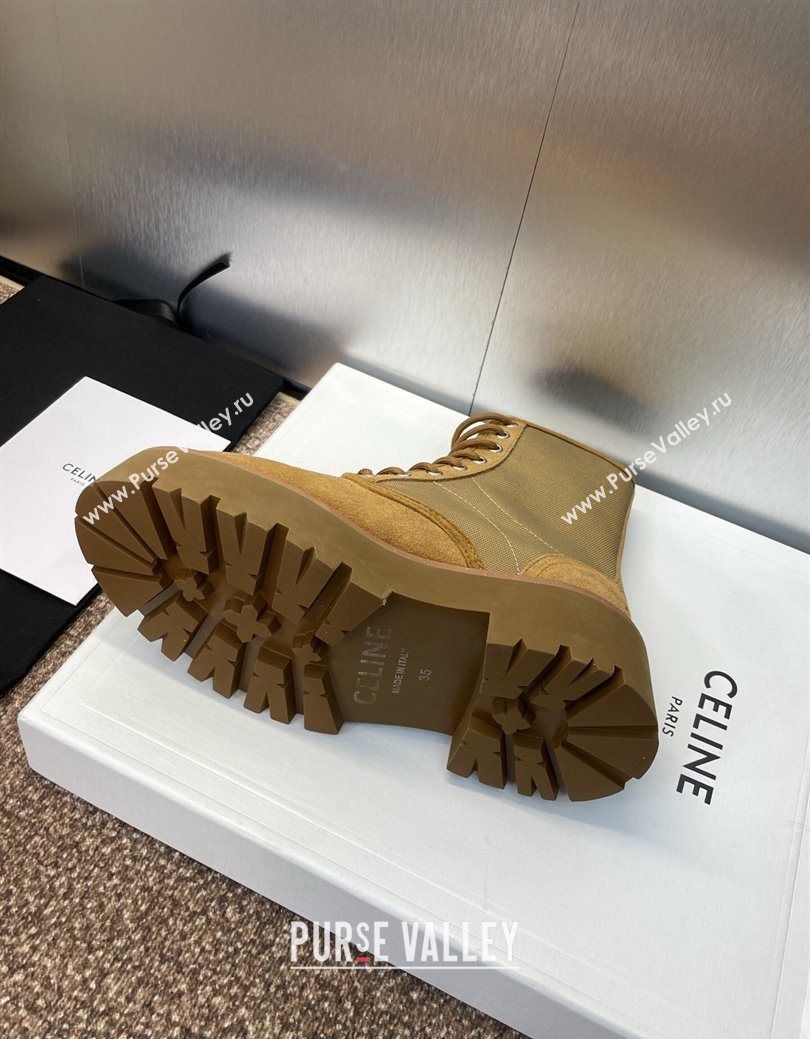 Celine Suede and Fabric Laced-up Ankle Boots 4.5cm Brown 2025 CE082603 (JC-250826075)