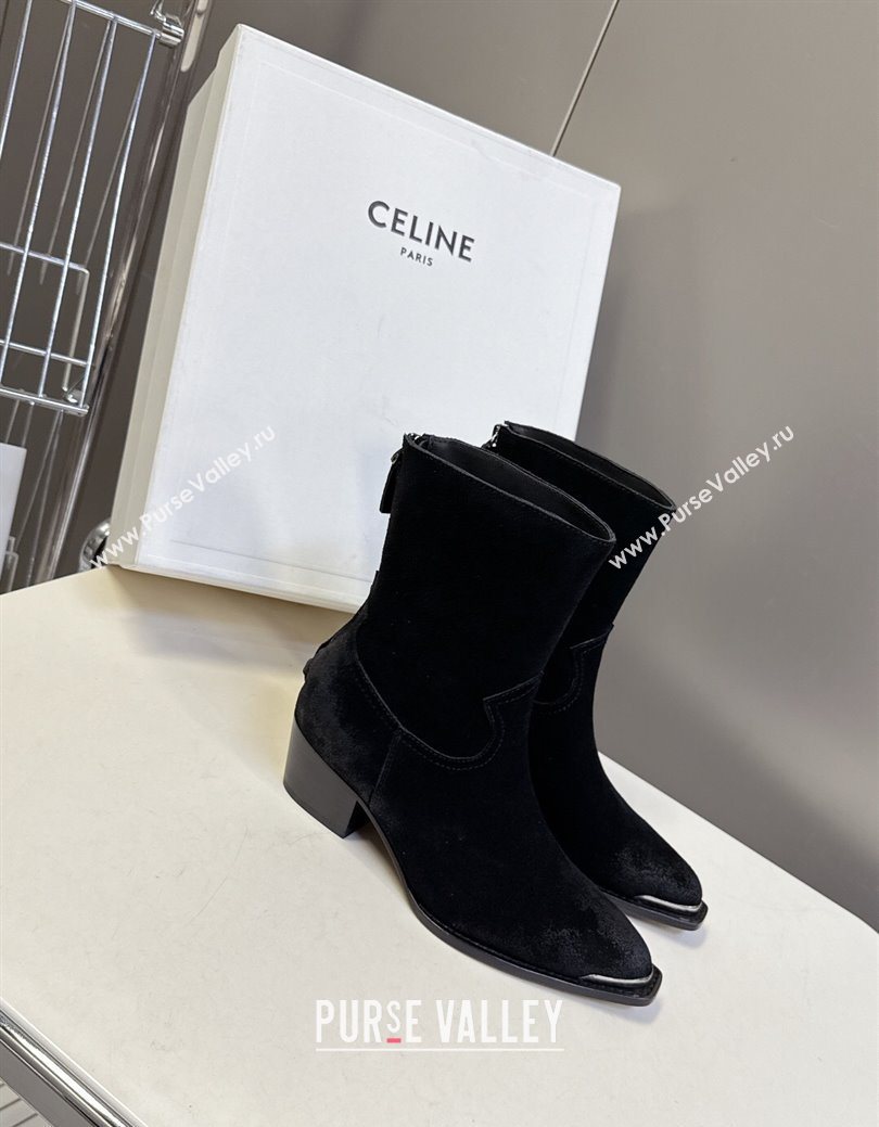 Celine Suede Heel Ankle Boots 4.5cm Black 2025 CE082609 (MD-250826096)