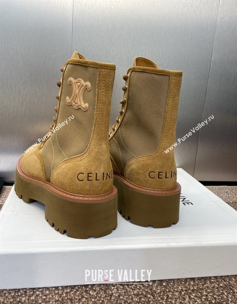 Celine Suede and Fabric Laced-up Ankle Boots 4.5cm Brown 2025 CE082603 (JC-250826075)