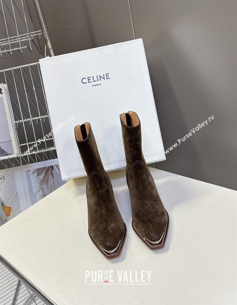 Celine Suede Heel Ankle Boots 4.5cm Green 2025 CE082609 (MD-250826097)