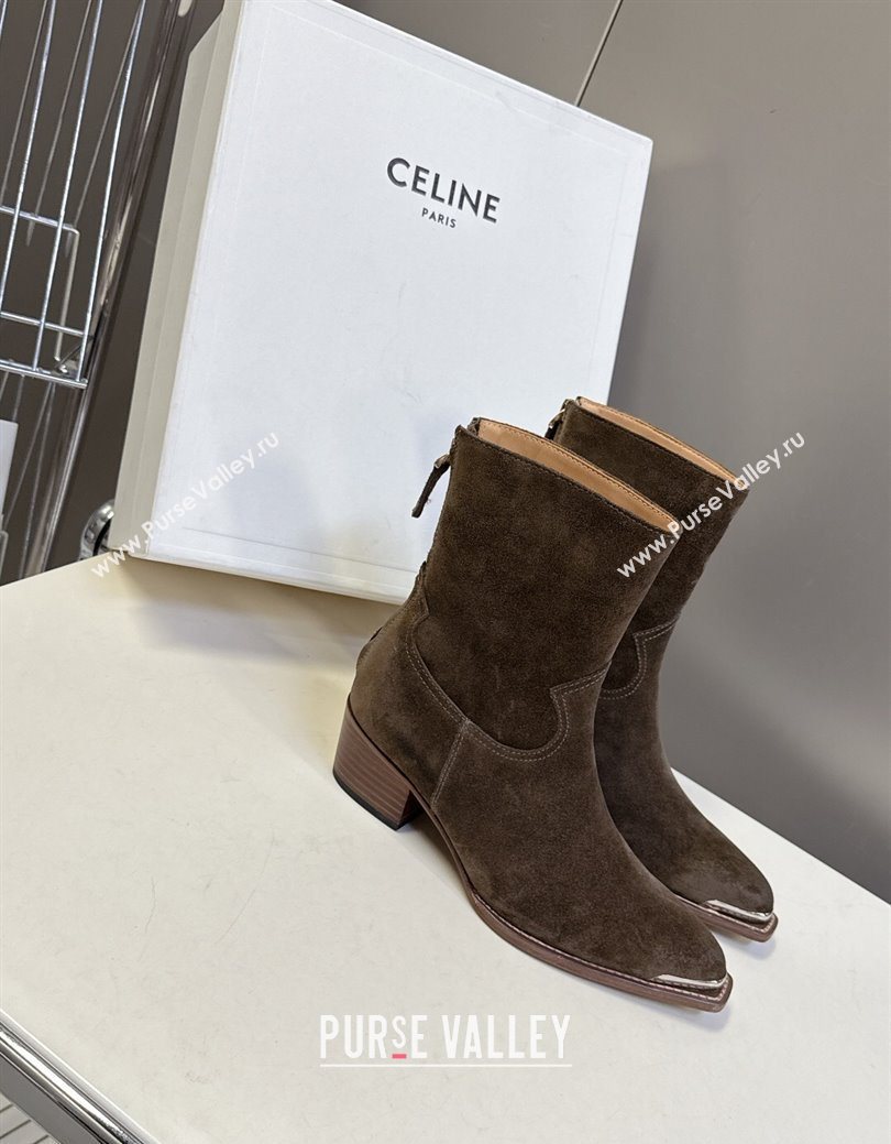 Celine Suede Heel Ankle Boots 4.5cm Green 2025 CE082609 (MD-250826097)