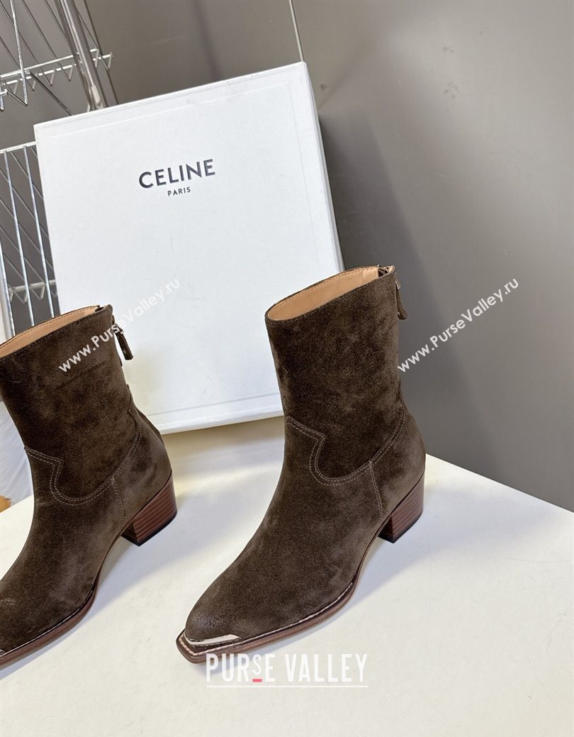 Celine Suede Heel Ankle Boots 4.5cm Green 2025 CE082609 (MD-250826097)