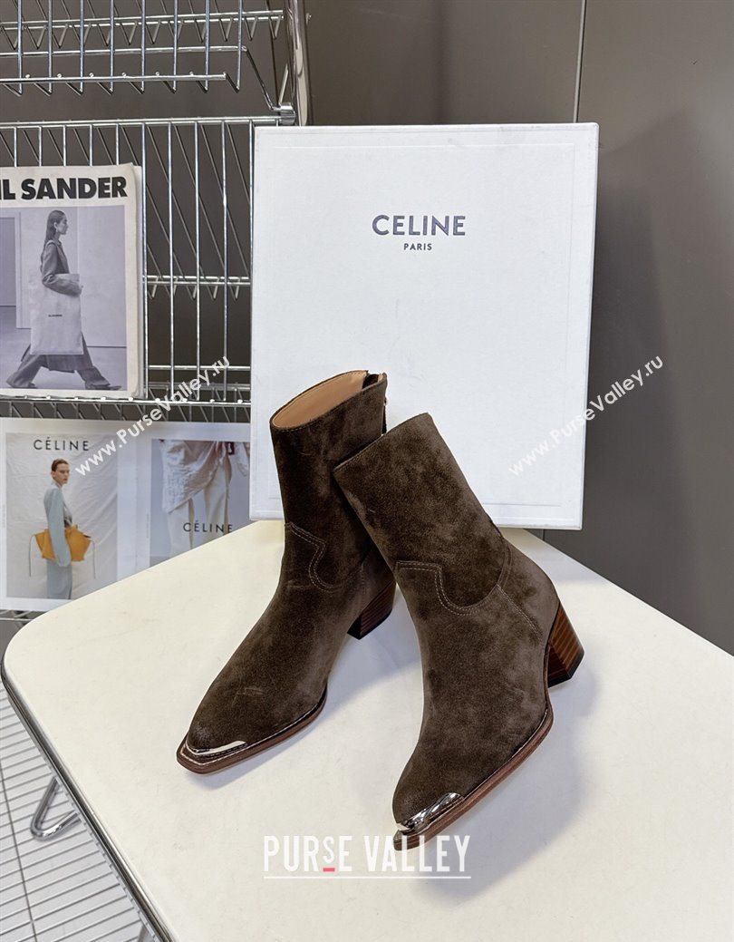 Celine Suede Heel Ankle Boots 4.5cm Green 2025 CE082609 (MD-250826097)