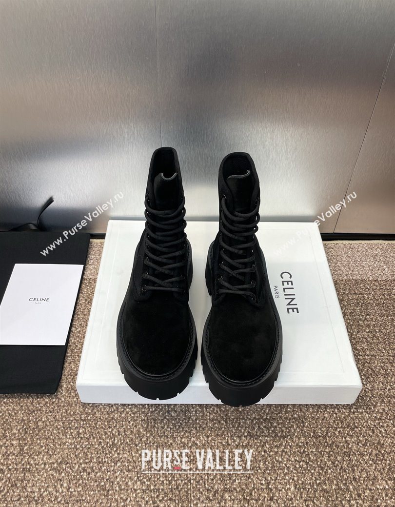 Celine Suede and Fabric Laced-up Ankle Boots 4.5cm Black 2025 CE082603 (JC-250826076)