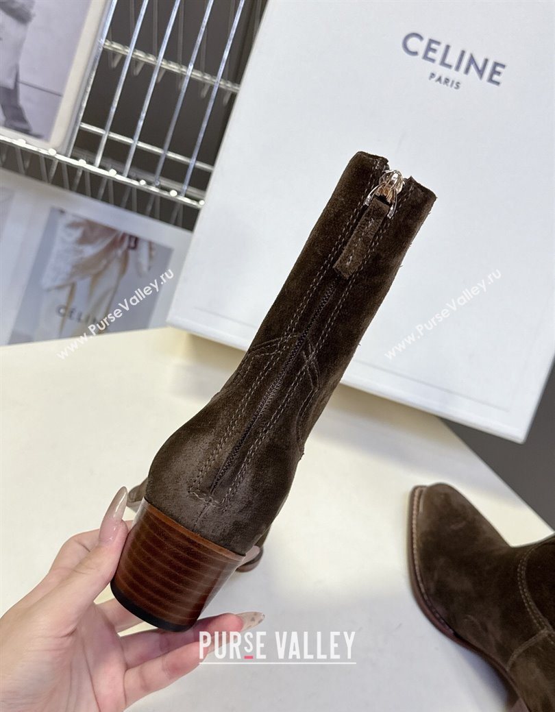 Celine Suede Heel Ankle Boots 4.5cm Green 2025 CE082609 (MD-250826097)