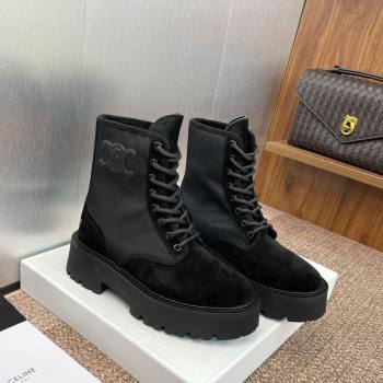 Celine Suede and Fabric Laced-up Ankle Boots 4.5cm Black 2025 CE082603 (JC-250826076)