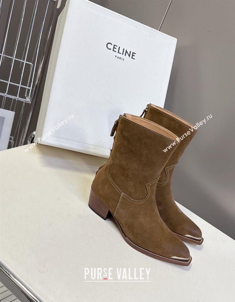 Celine Suede Heel Ankle Boots 4.5cm Brown 2025 CE082609 (MD-250826099)