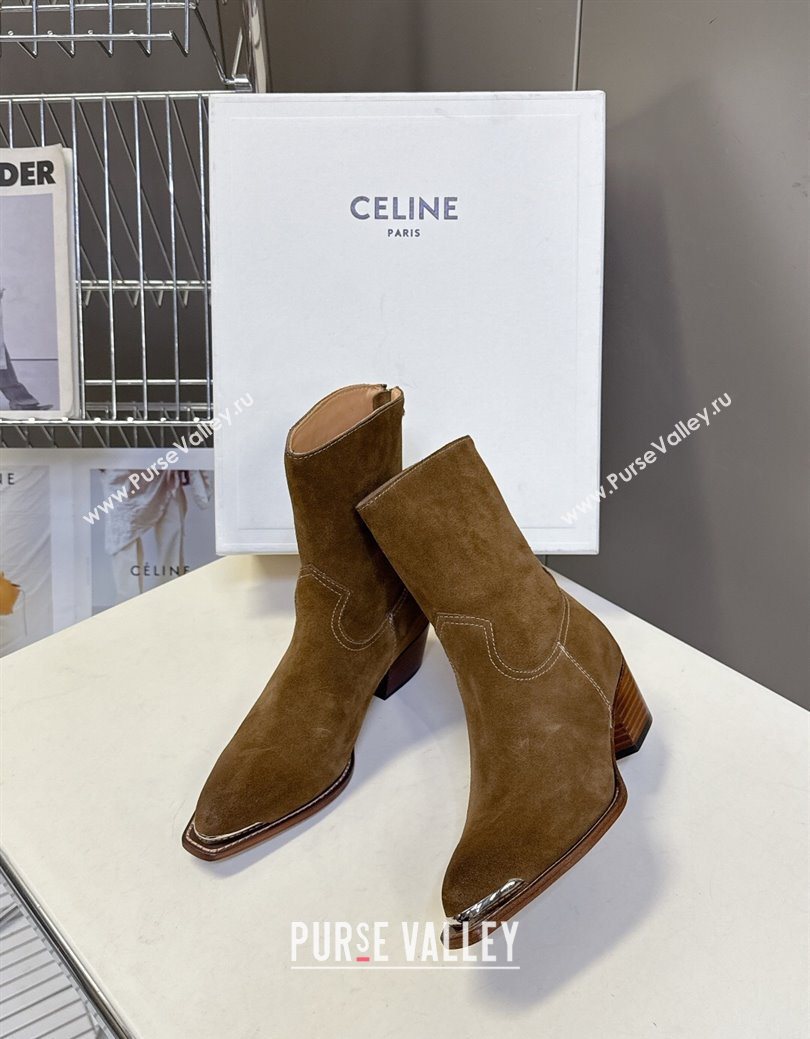 Celine Suede Heel Ankle Boots 4.5cm Brown 2025 CE082609 (MD-250826099)