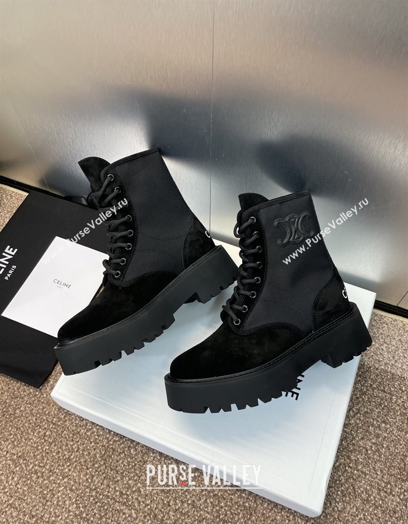 Celine Suede and Fabric Laced-up Ankle Boots 4.5cm Black 2025 CE082603 (JC-250826076)