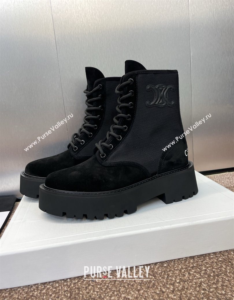 Celine Suede and Fabric Laced-up Ankle Boots 4.5cm Black 2025 CE082603 (JC-250826076)