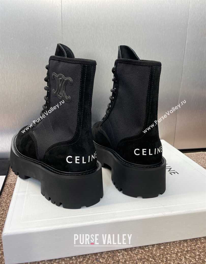 Celine Suede and Fabric Laced-up Ankle Boots 4.5cm Black 2025 CE082603 (JC-250826076)