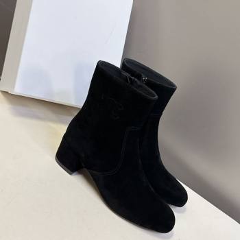 Celine Les Bottes Triomphe Ankle Boots 5.5cm in Suede Black 2025 CE082610 (MD-250826104)