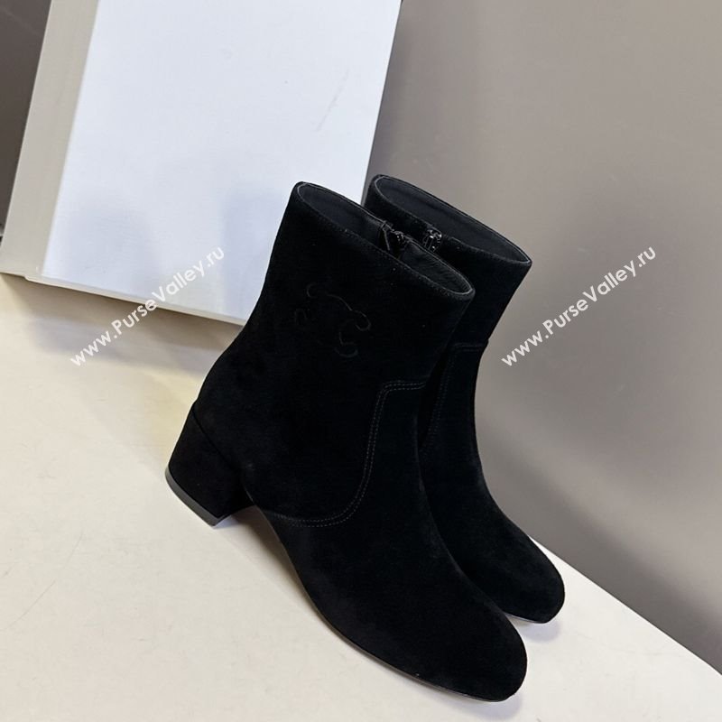 Celine Les Bottes Triomphe Ankle Boots 5.5cm in Suede Black 2025 CE082610 (MD-250826104)