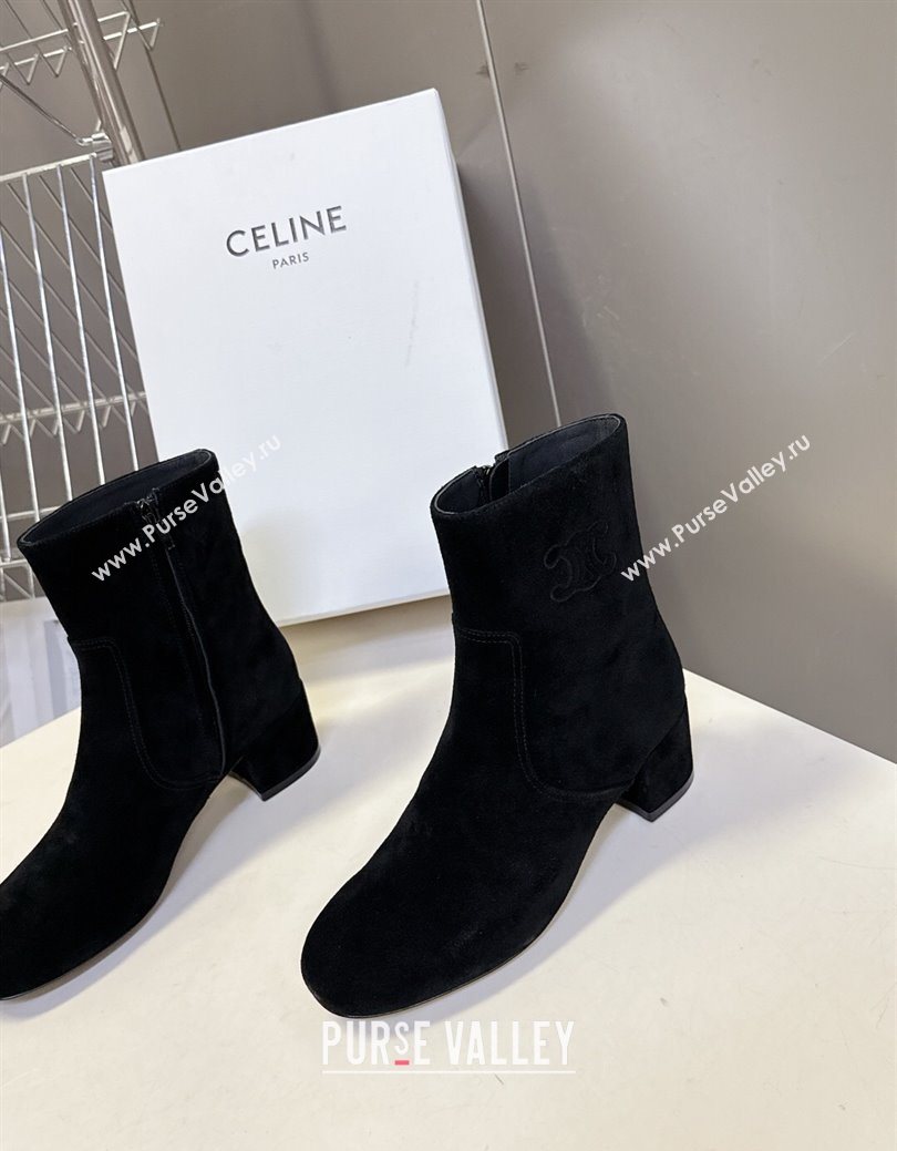 Celine Les Bottes Triomphe Ankle Boots 5.5cm in Suede Black 2025 CE082610 (MD-250826104)