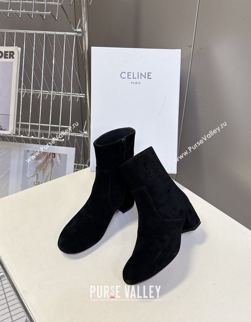 Celine Les Bottes Triomphe Ankle Boots 5.5cm in Suede Black 2025 CE082610 (MD-250826104)