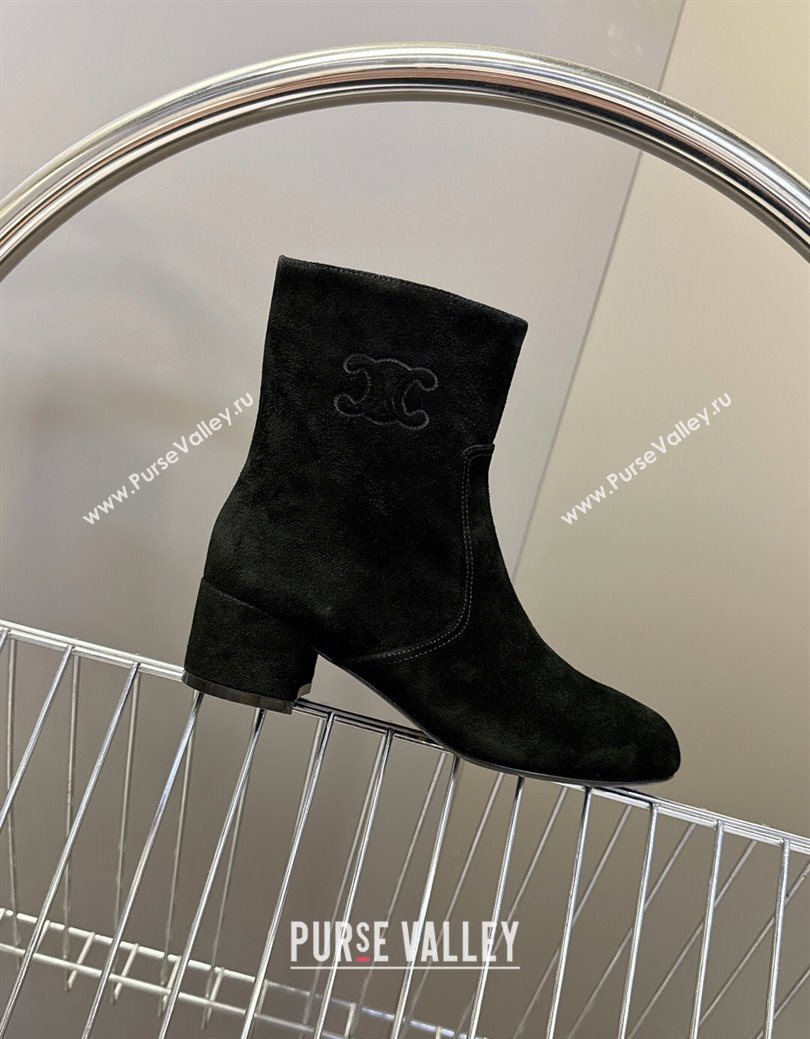 Celine Les Bottes Triomphe Ankle Boots 5.5cm in Suede Black 2025 CE082610 (MD-250826104)