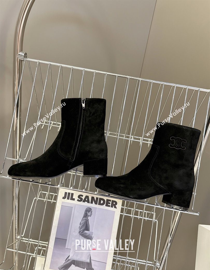 Celine Les Bottes Triomphe Ankle Boots 5.5cm in Suede Black 2025 CE082610 (MD-250826104)