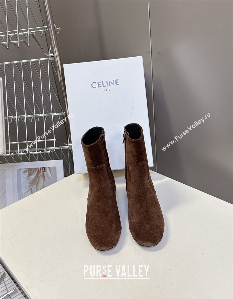 Celine Les Bottes Triomphe Ankle Boots 5.5cm in Suede Brown 2025 CE082610 (MD-250826105)