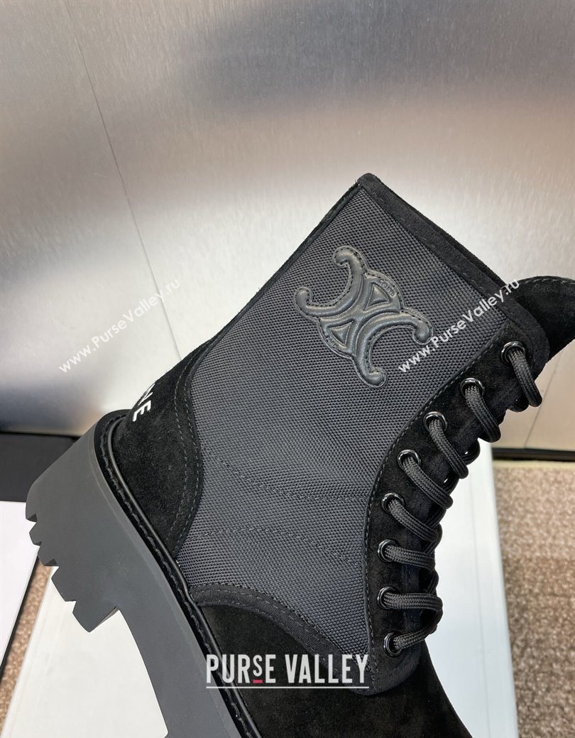 Celine Suede and Fabric Laced-up Ankle Boots 4.5cm Black 2025 CE082603 (JC-250826076)