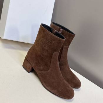 Celine Les Bottes Triomphe Ankle Boots 5.5cm in Suede Brown 2025 CE082610 (MD-250826105)