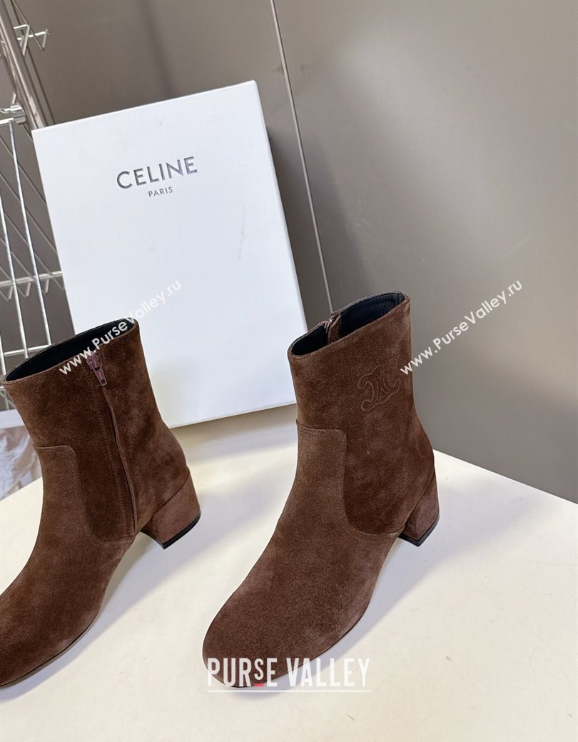 Celine Les Bottes Triomphe Ankle Boots 5.5cm in Suede Brown 2025 CE082610 (MD-250826105)