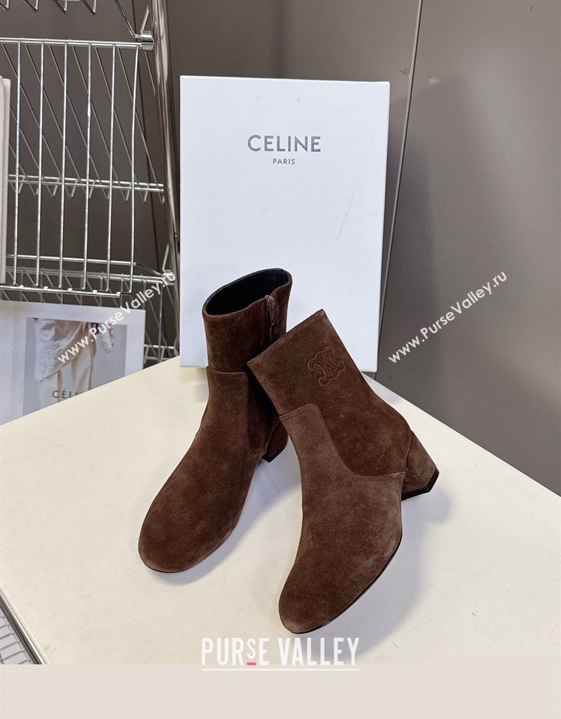 Celine Les Bottes Triomphe Ankle Boots 5.5cm in Suede Brown 2025 CE082610 (MD-250826105)