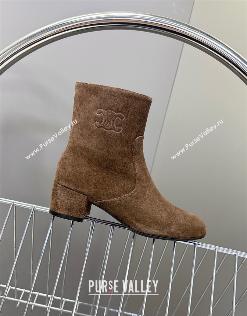 Celine Les Bottes Triomphe Ankle Boots 5.5cm in Suede Brown 2025 CE082610 (MD-250826105)