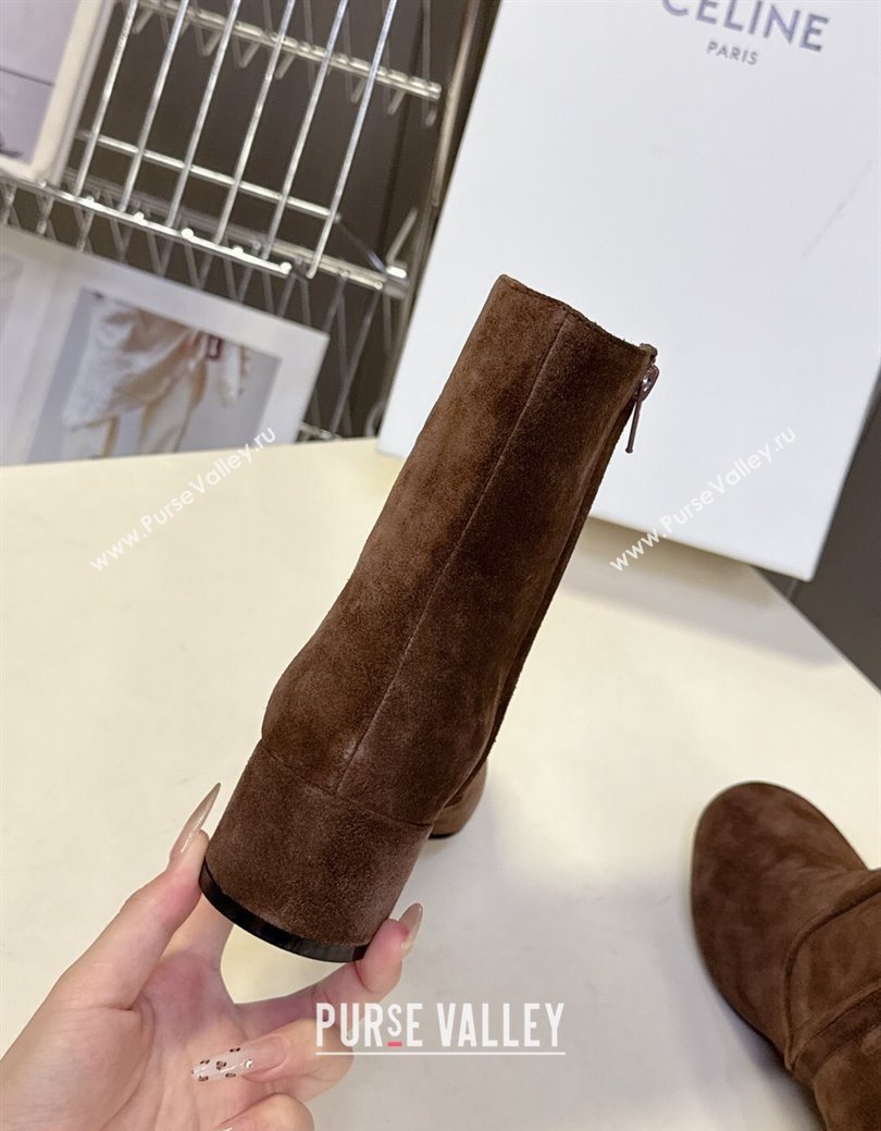 Celine Les Bottes Triomphe Ankle Boots 5.5cm in Suede Brown 2025 CE082610 (MD-250826105)