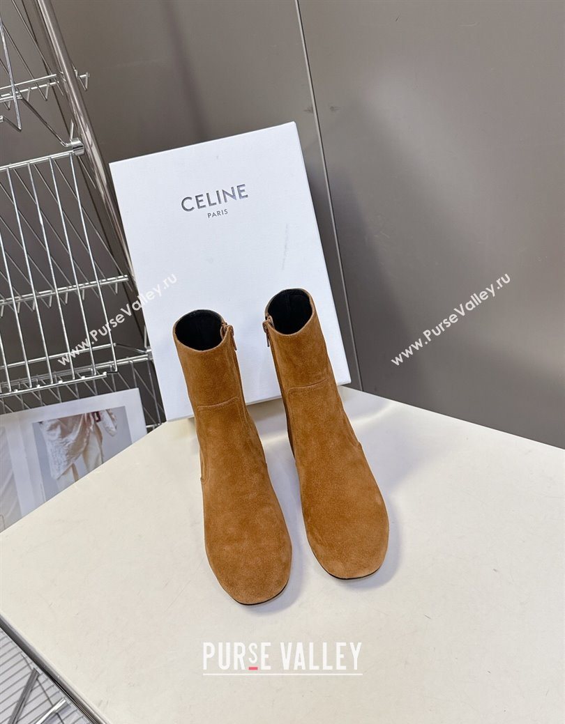 Celine Les Bottes Triomphe Ankle Boots 5.5cm in Suede Havana Yellow 2025 CE082610 (MD-250826106)
