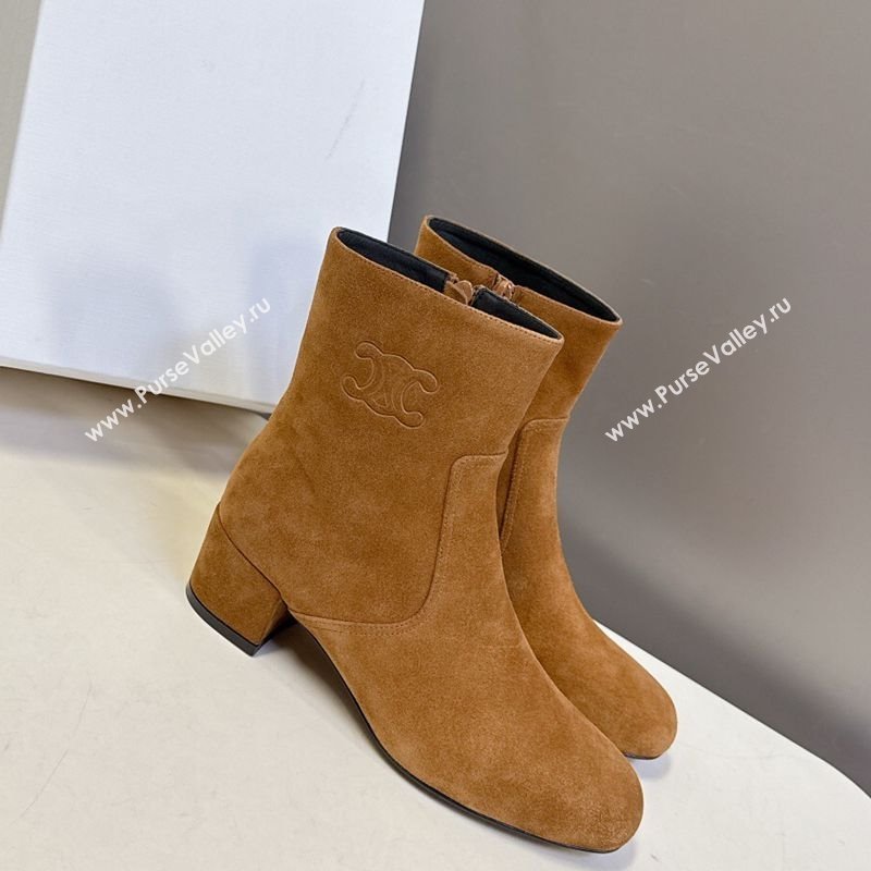 Celine Les Bottes Triomphe Ankle Boots 5.5cm in Suede Havana Yellow 2025 CE082610 (MD-250826106)