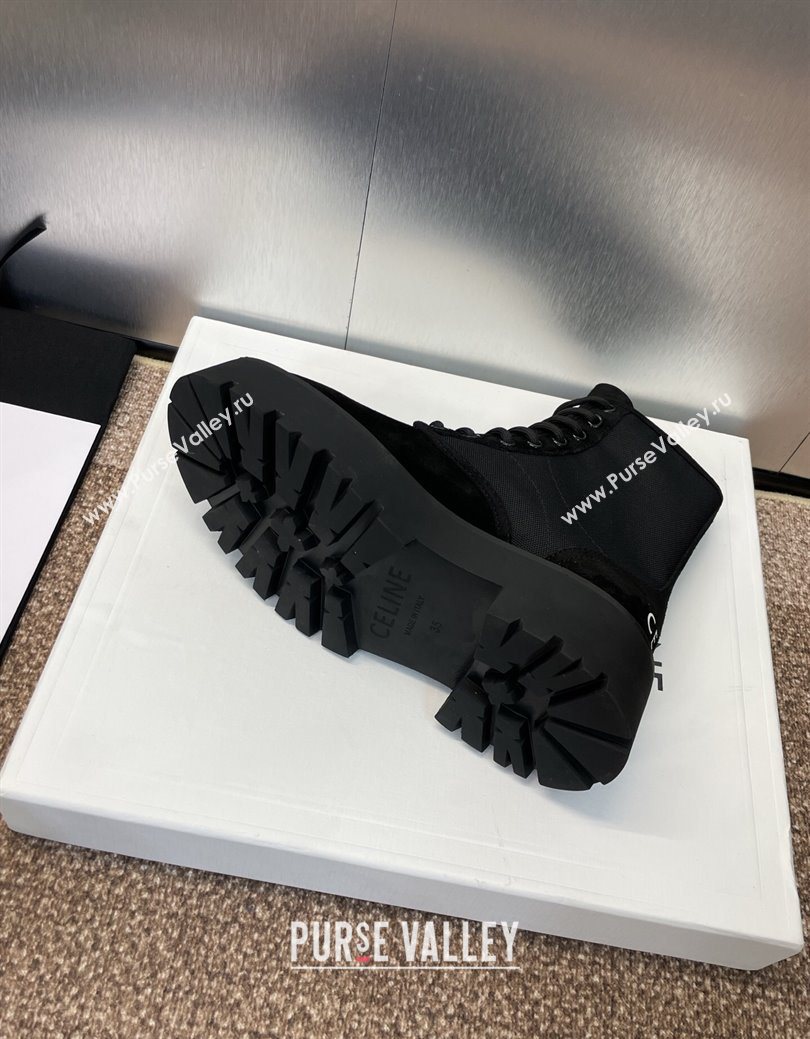 Celine Suede and Fabric Laced-up Ankle Boots 4.5cm Black 2025 CE082603 (JC-250826076)